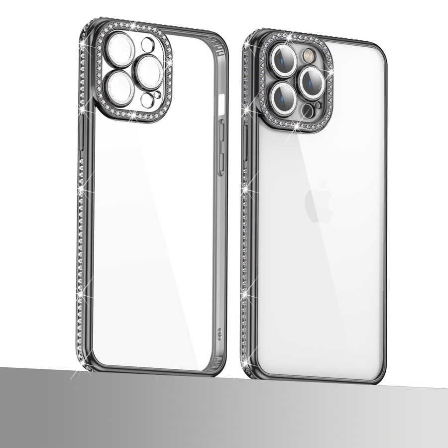 Apple iPhone 12 Pro Kılıf Kamera Korumalı Taşlı Zore Mina Kapak Gold