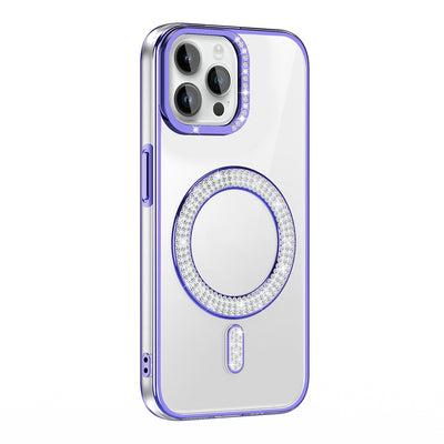 Apple iPhone 12 Pro Kılıf Pırlanta Taş Tasarımlı M-safe Şarj Özellikli Zore Karetta Silikon Kapak Mavi