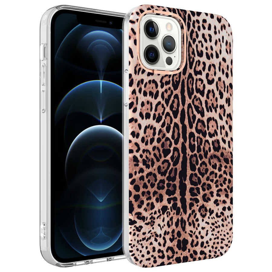Apple iPhone 12 Pro Kılıf Zore Bella Kapak Leopar