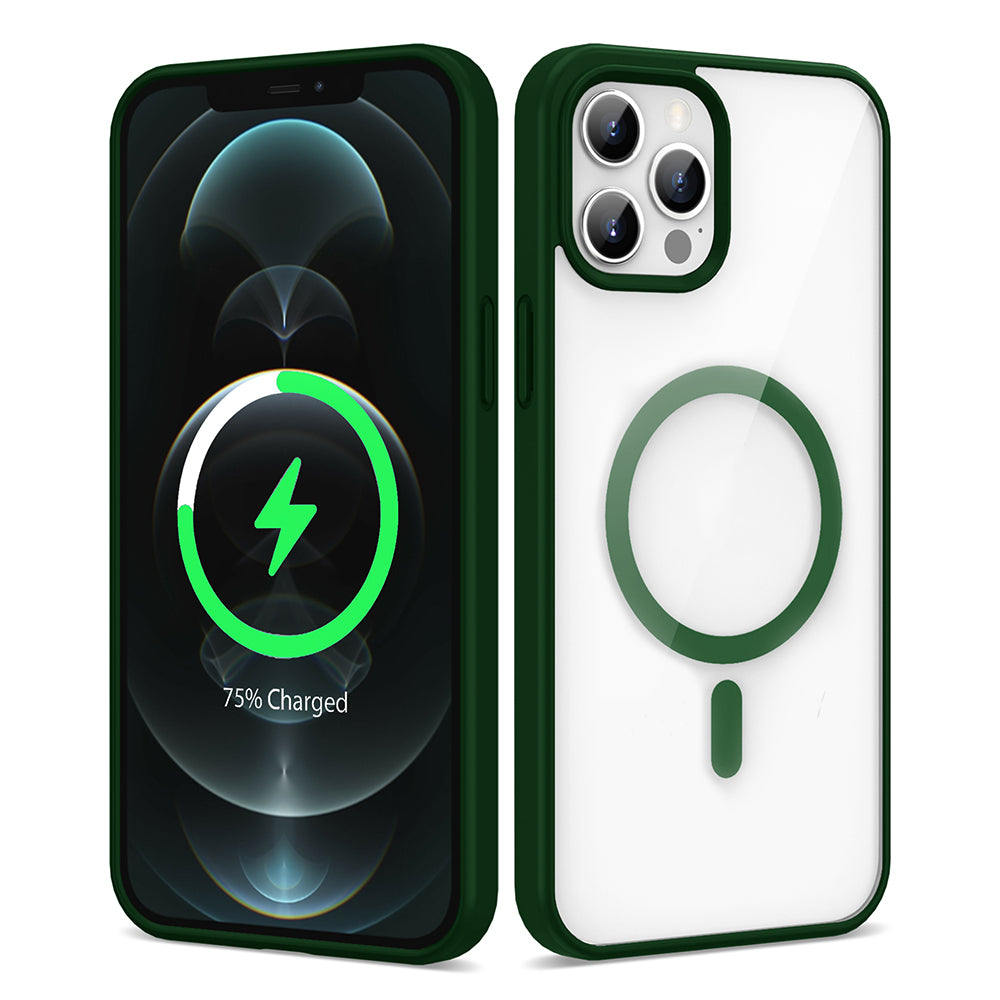 Apple iPhone 12 Pro Max Kılıf M-safe Wireless Şarj Özellikli Silikon Zore Ege Kapak Koyu Yeşil