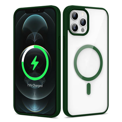 Apple iPhone 12 Pro Max Kılıf M-safe Wireless Şarj Özellikli Silikon Zore Ege Kapak Koyu Yeşil