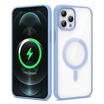 Apple iPhone 12 Pro Max Kılıf M-safe Wireless Şarj Özellikli Silikon Zore Ege Kapak Açık Mavi