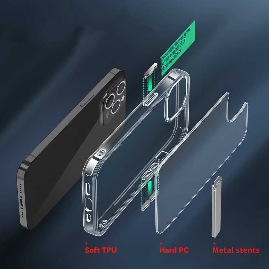 Apple iPhone 12 Pro Max Kılıf Standlı Şeffaf Silikon Zore L-Stand Kapak Renksiz