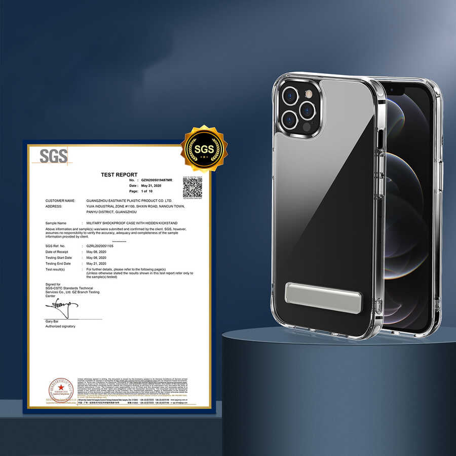 Apple iPhone 12 Pro Max Kılıf Standlı Şeffaf Silikon Zore L-Stand Kapak Renksiz