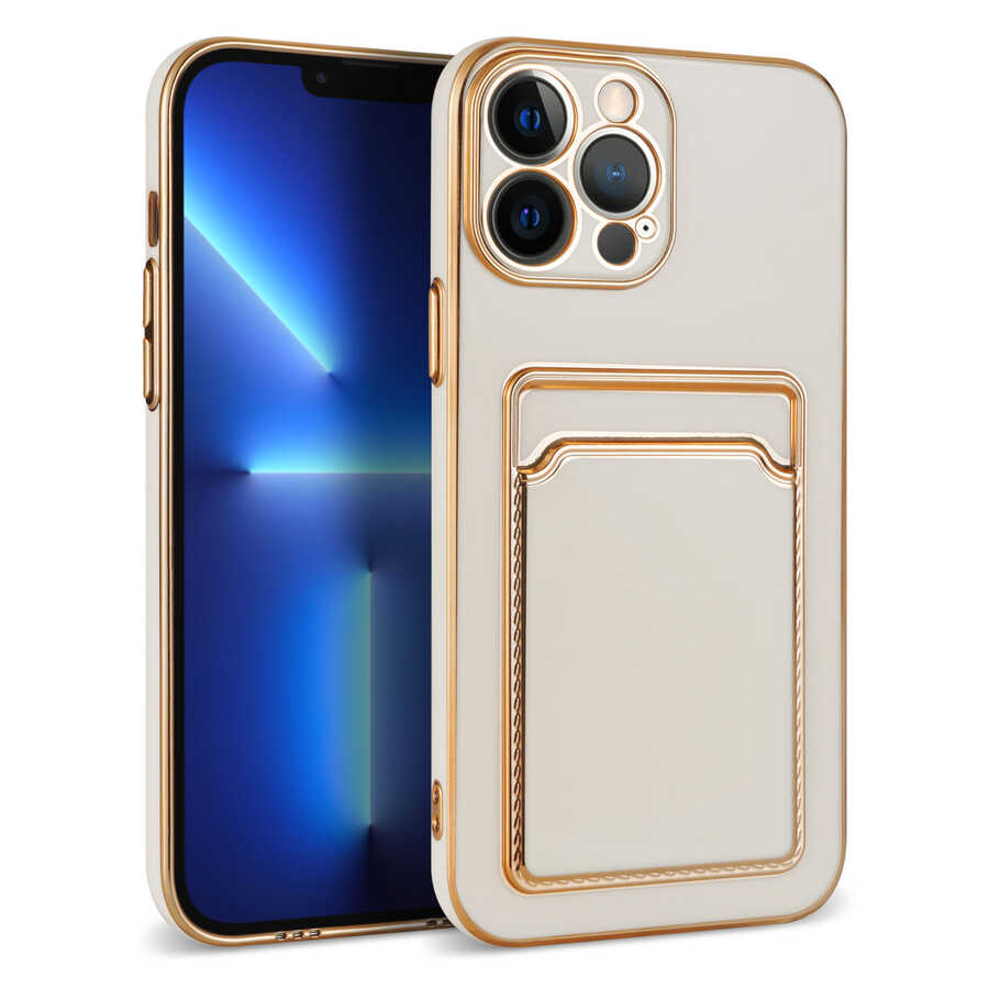 Apple iPhone 12 Pro Max Kılıf Zore Bark Kartlıklı Kapak Beyaz