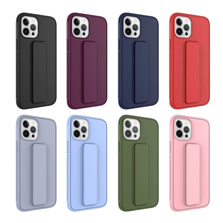 Apple iPhone 12 Pro Max Kılıf Zore Qstand Kapak Mürdüm