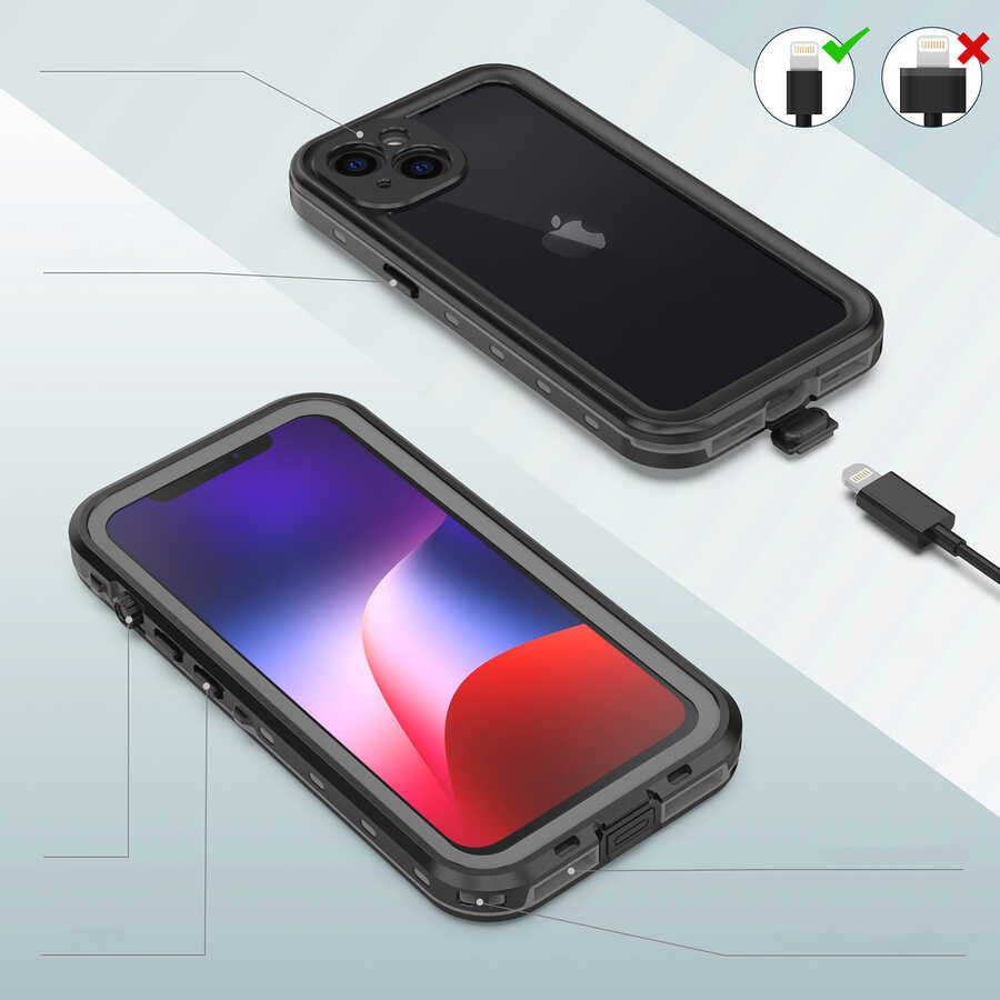 Apple iPhone 13 Kılıf 1-1 Su Geçirmez Kılıf Siyah