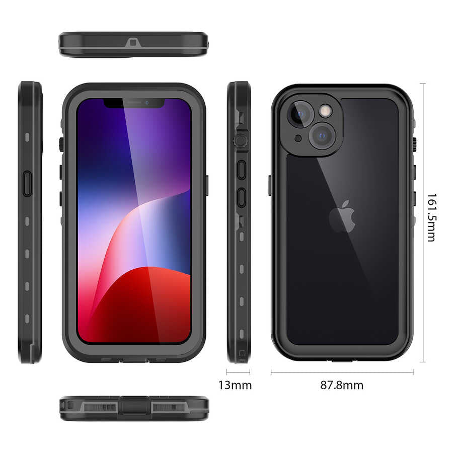 Apple iPhone 13 Kılıf 1-1 Su Geçirmez Kılıf Siyah