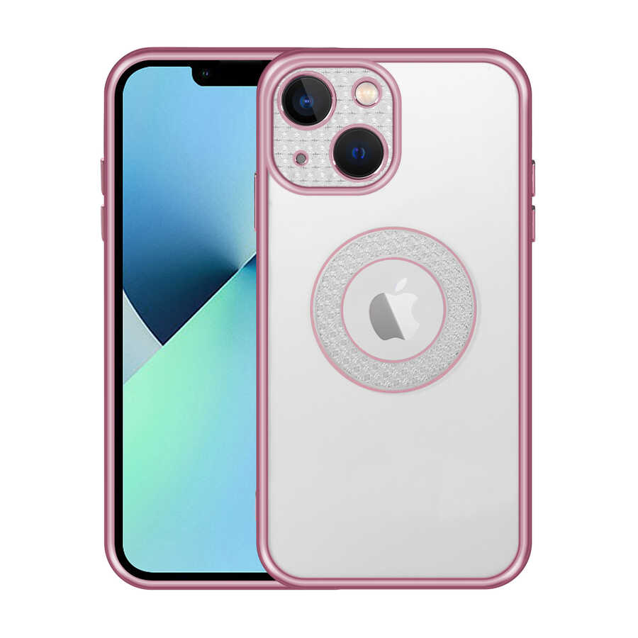 Apple iPhone 13 Kılıf Kamera Korumalı Logo Gösteren Zore Esta Kapak Rose Gold