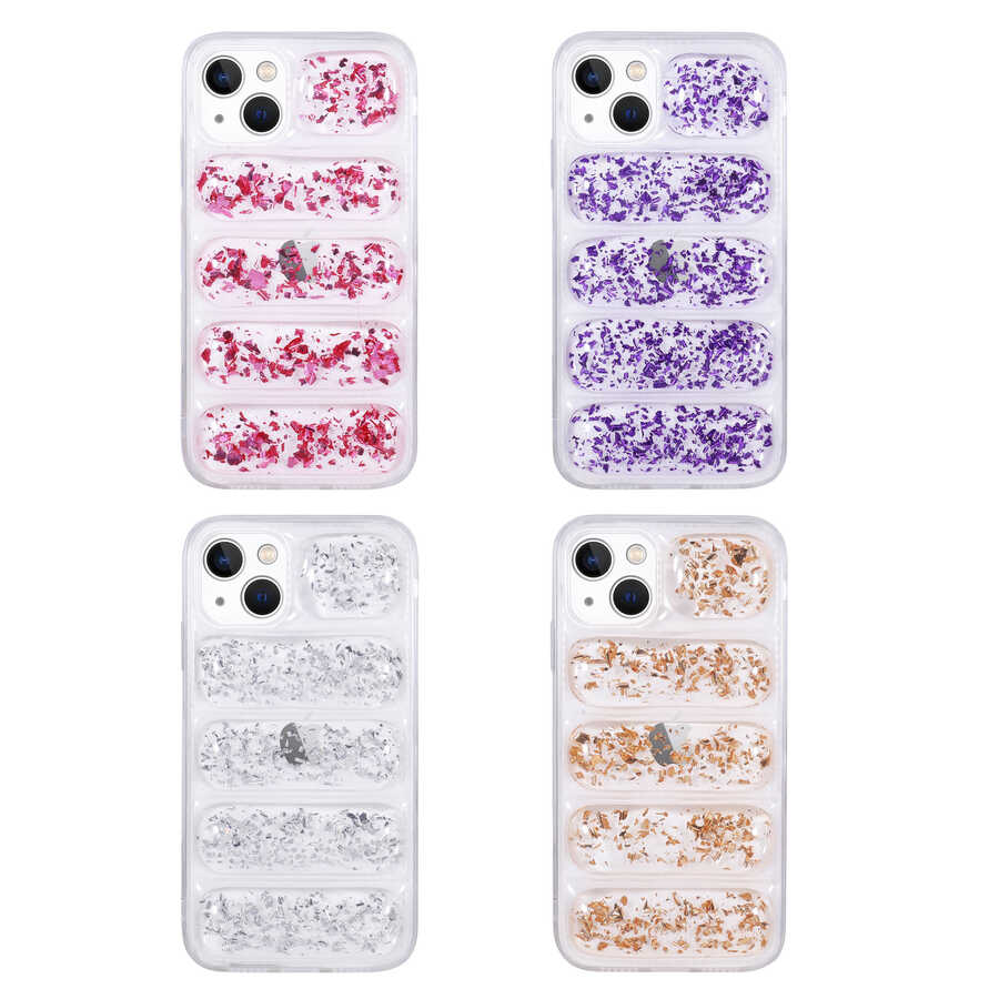 Apple iPhone 13 Kılıf Kamera Korumalı Simli Airbag'li Zore Dalga Kapak Pembe Koyu