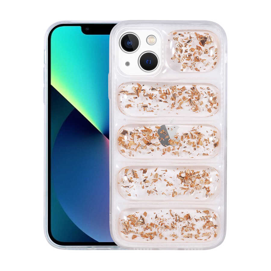 Apple iPhone 13 Kılıf Kamera Korumalı Simli Airbag'li Zore Dalga Kapak Gold