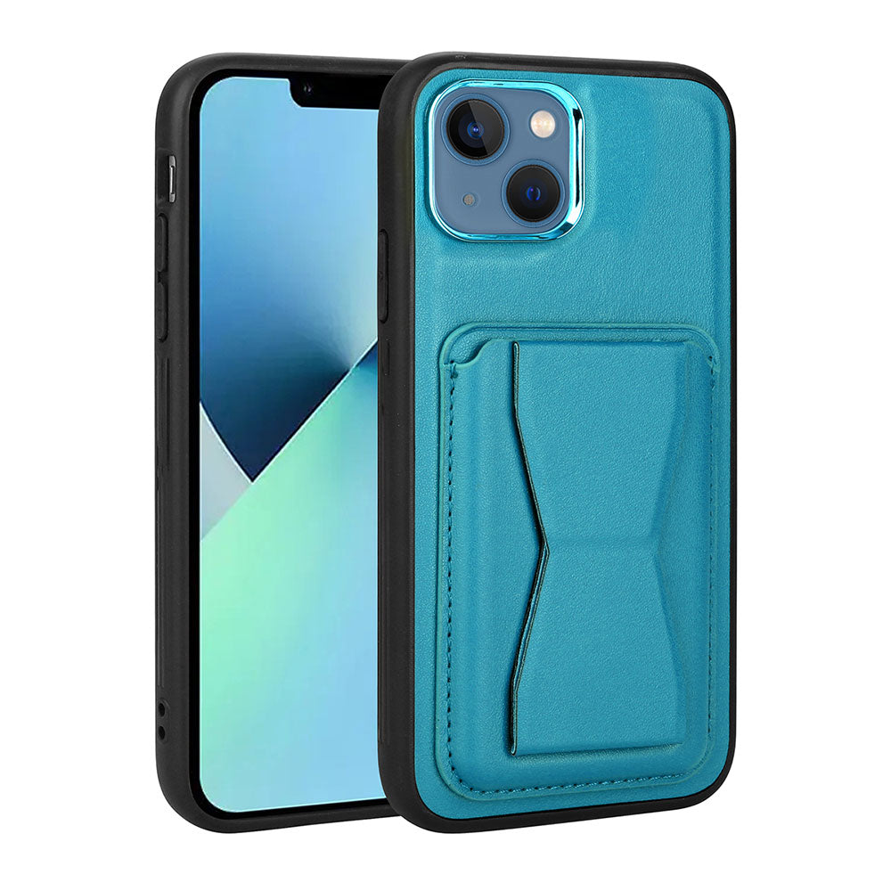 Apple iPhone 13 Kılıf Kartlıklı Standlı Pu Deri Zore Memo Kapak Mavi