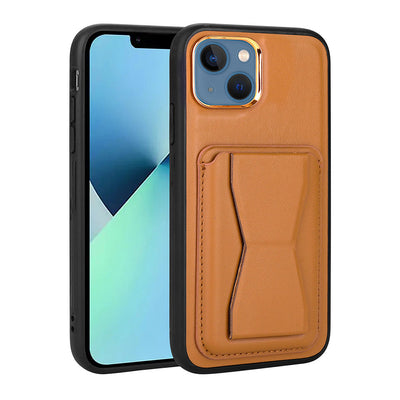 Apple iPhone 13 Kılıf Kartlıklı Standlı Pu Deri Zore Memo Kapak Kahve Açık
