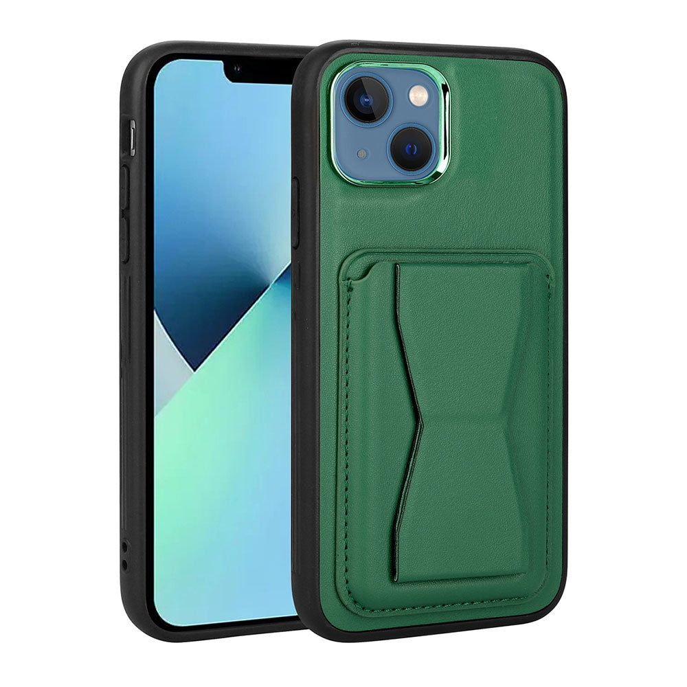 Apple iPhone 13 Kılıf Kartlıklı Standlı Pu Deri Zore Memo Kapak Koyu Yeşil