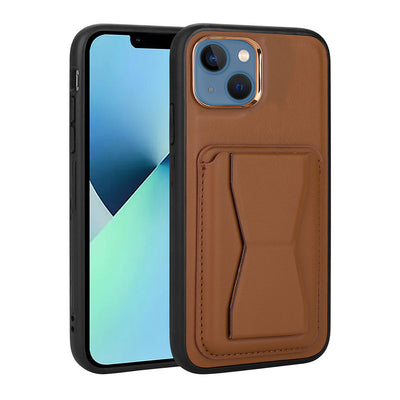 Apple iPhone 13 Kılıf Kartlıklı Standlı Pu Deri Zore Memo Kapak Kahverengi