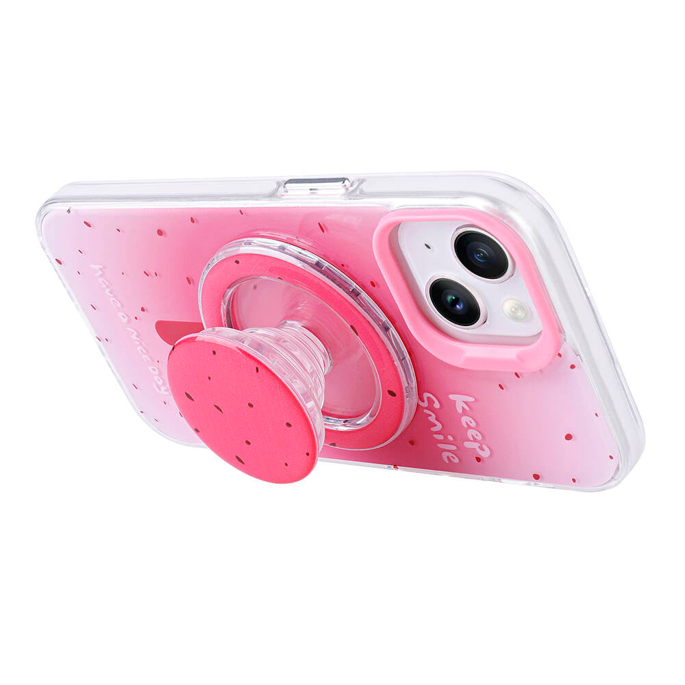 Apple iPhone 13 Kılıf M-safe Şarj Özellikli Tak-Çıkar Pop Soketli Zore Tiktok Kapak Pembe Koyu
