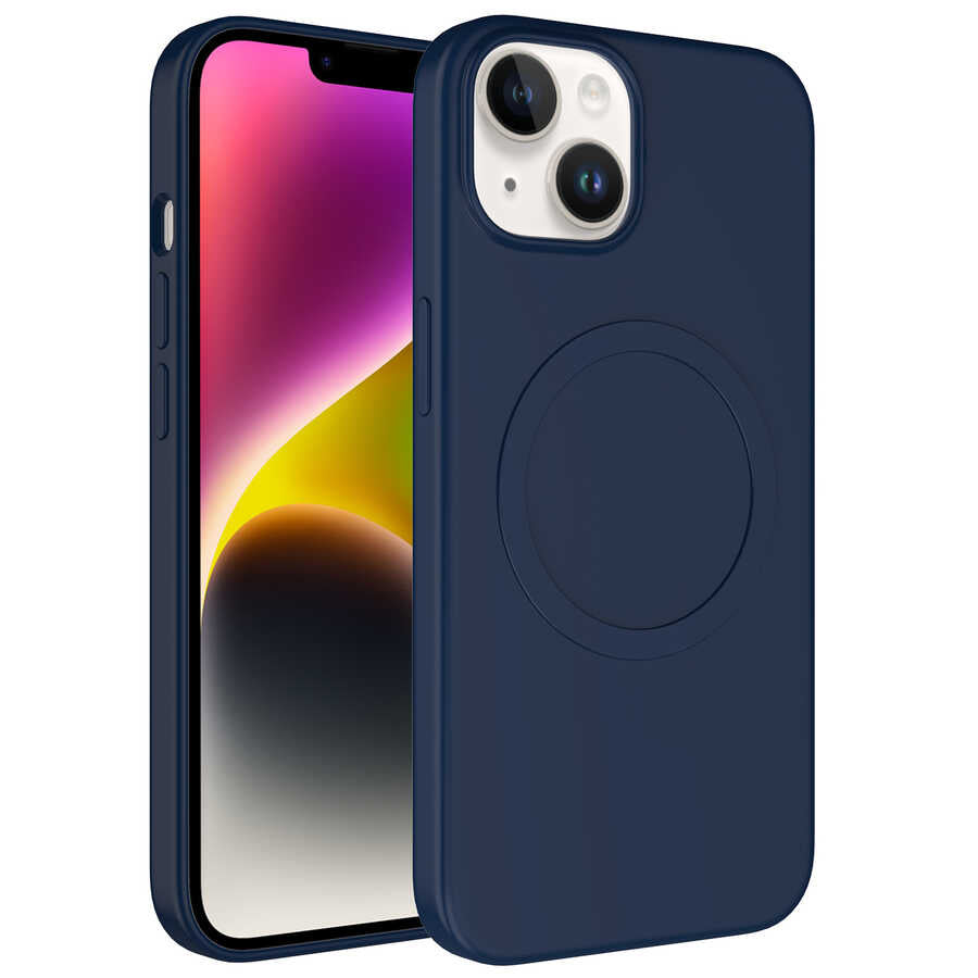 Apple iPhone 13 Kılıf M-safe Wireless Şarj Özellikli Pastel Renk Silikon Zore Plas Kapak Koyu Yeşil