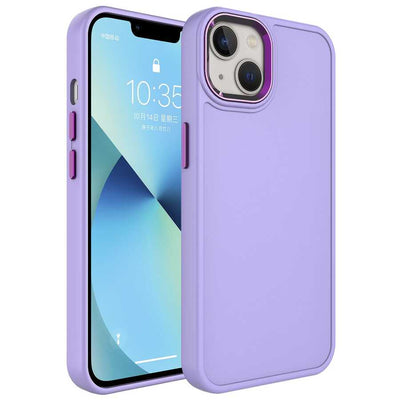 Apple iPhone 13 Kılıf Metal Çerçeve ve Buton Tasarımlı Sert Zore Botox Kapak Lacivert