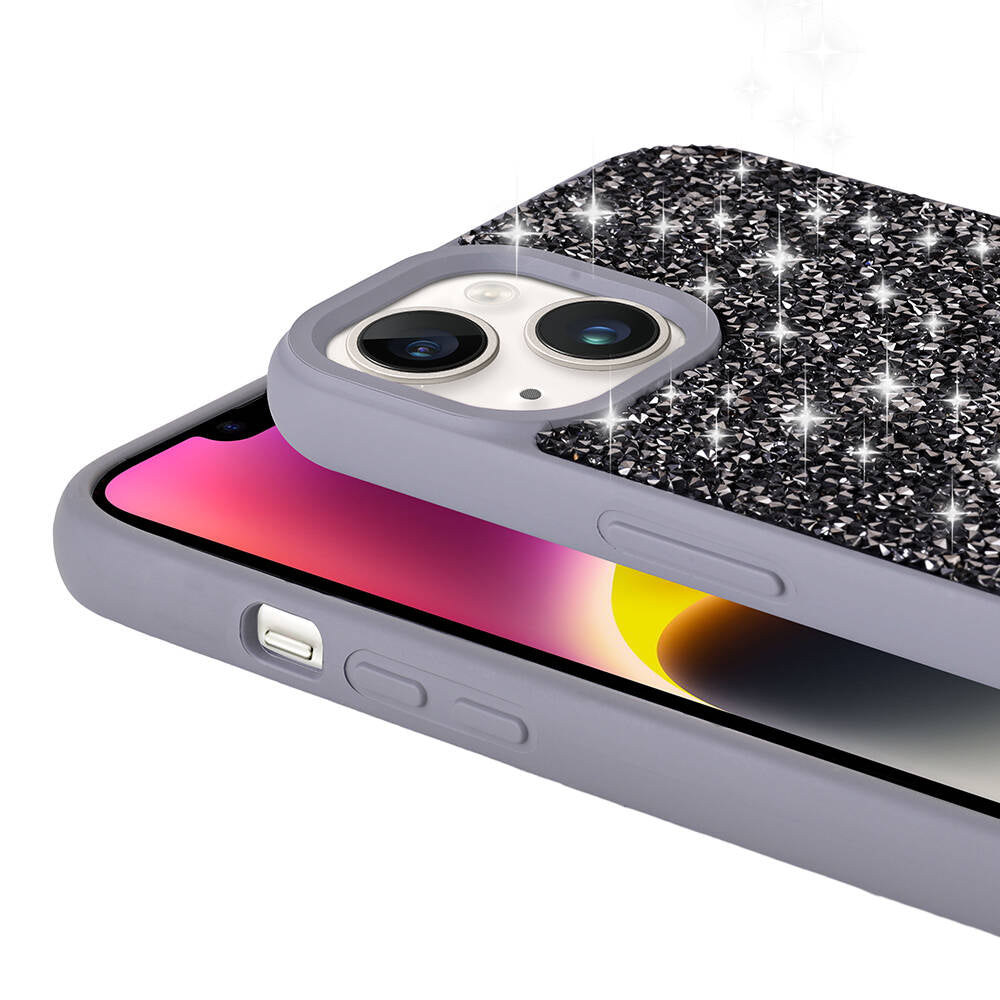 Apple iPhone 13 Kılıf Parlak Taşlı Tasarım Zore Pırlanta Kapak Siyah