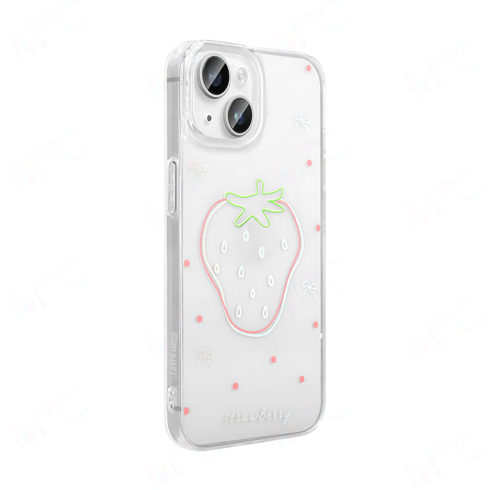 Apple iPhone 13 Kılıf Şeffaf Figürlü Zore Folk Sert Kapak Çilek