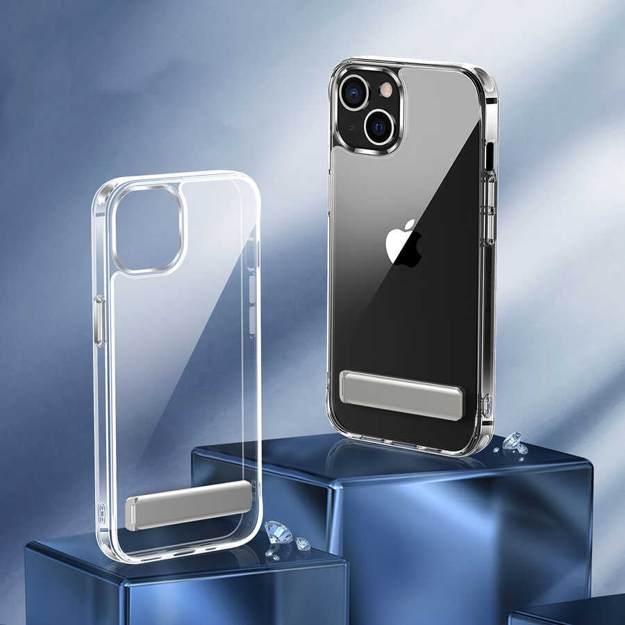Apple iPhone 13 Kılıf Standlı Şeffaf Silikon Zore L-Stand Kapak Renksiz