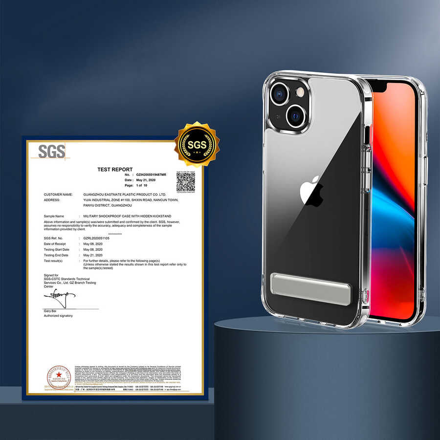 Apple iPhone 13 Kılıf Standlı Şeffaf Silikon Zore L-Stand Kapak Renksiz