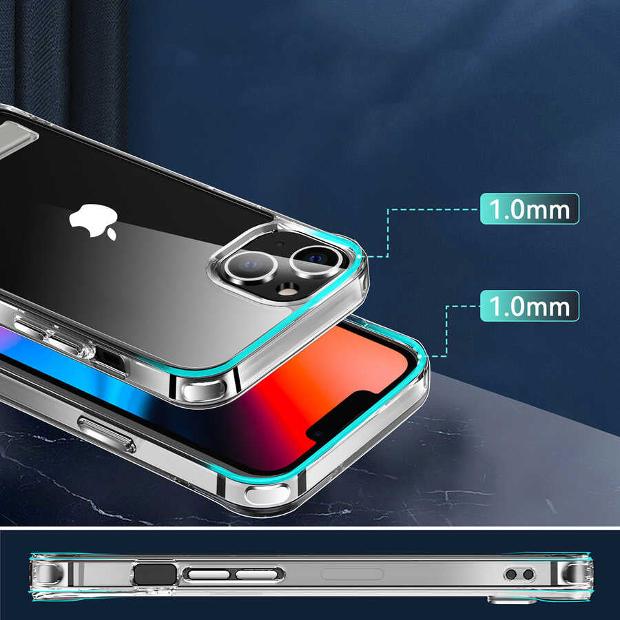 Apple iPhone 13 Kılıf Standlı Şeffaf Silikon Zore L-Stand Kapak Renksiz