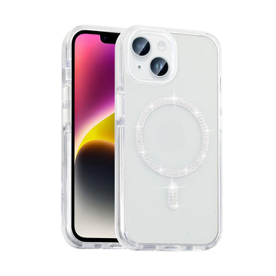 Apple iPhone 13 Kılıf Taşlı Tasarım M-safe Şarj Özellikli Zore Koment Silikon Kapak Gümüş