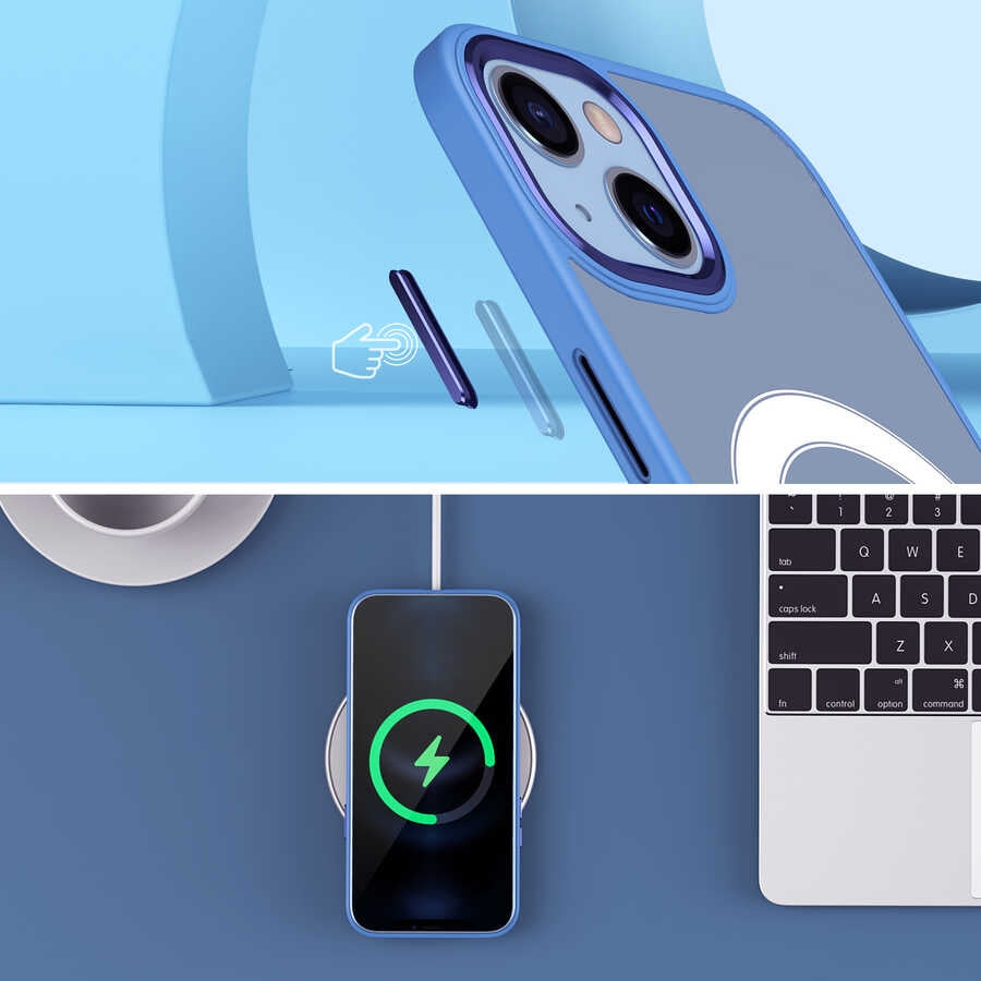 Apple iPhone 13 Kılıf Wireless Şarj Özellikli Zore Krom M-safe Silikon Kapak Pembe Açık