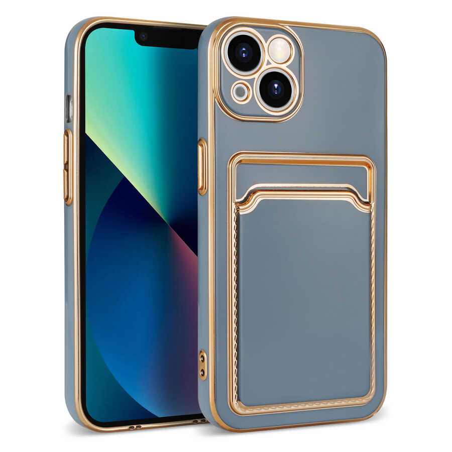 Apple iPhone 13 Kılıf Zore Bark Kartlıklı Kapak Mavi