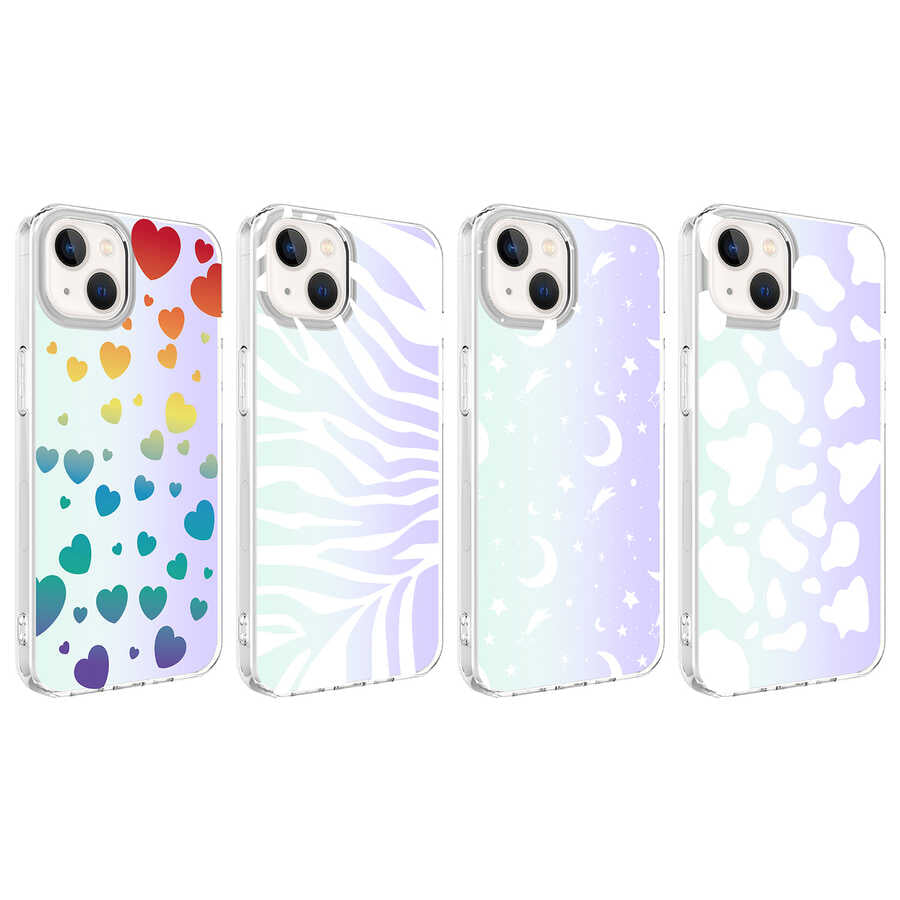 Apple iPhone 13 Kılıf Zore M-Blue Desenli Kapak Heart No3