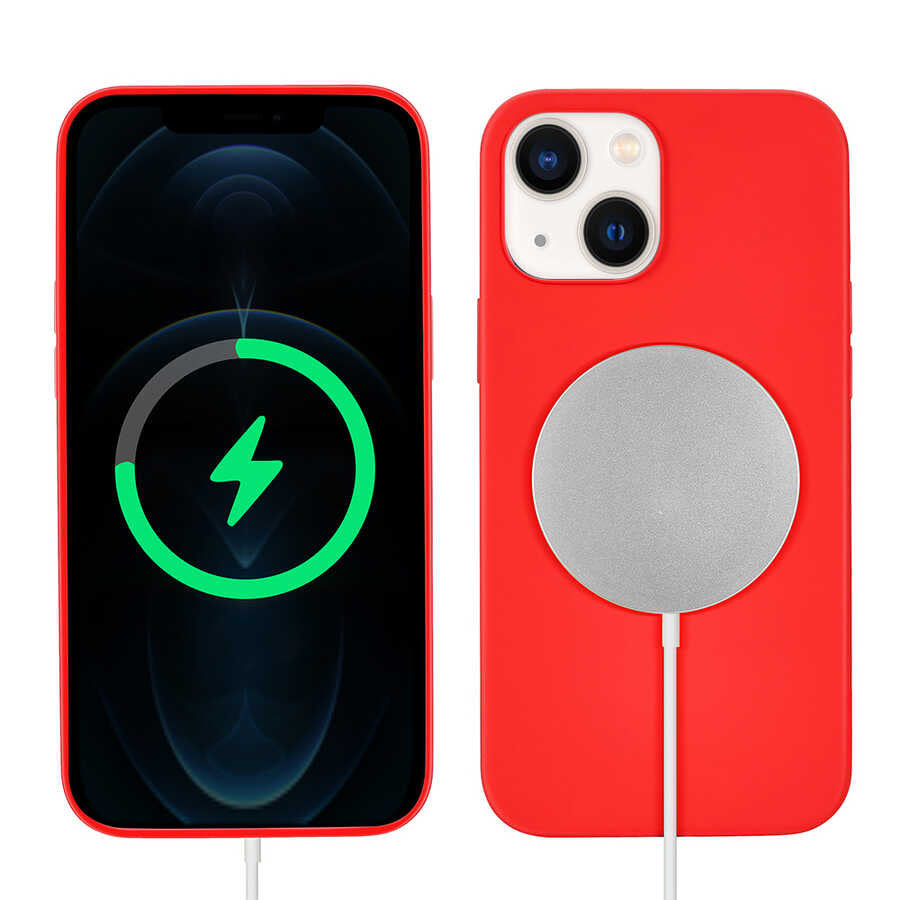 Apple iPhone 13 Kılıf Zore Silksafe Wireless Kapak Kırmızı