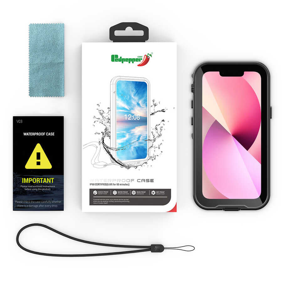 Apple iPhone 13 Mini Kılıf 1-1 Su Geçirmez Kılıf Siyah