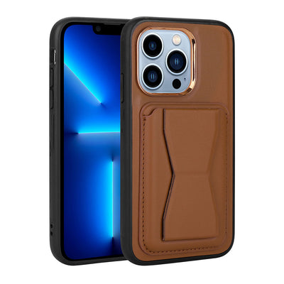 Apple iPhone 13 Pro Kılıf Kartlıklı Standlı Pu Deri Zore Memo Kapak Kahverengi