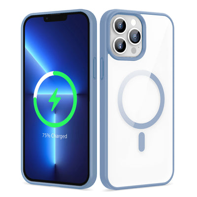 Apple iPhone 13 Pro Kılıf M-safe Wireless Şarj Özellikli Silikon Zore Ege Kapak Açık Mavi