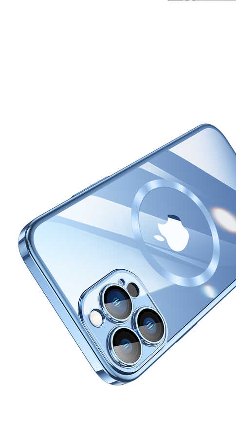 Apple iPhone 13 Pro Kılıf Wireless Şarj Özellikli Sert PC Zore Riksos M-safe Kapak Mavi
