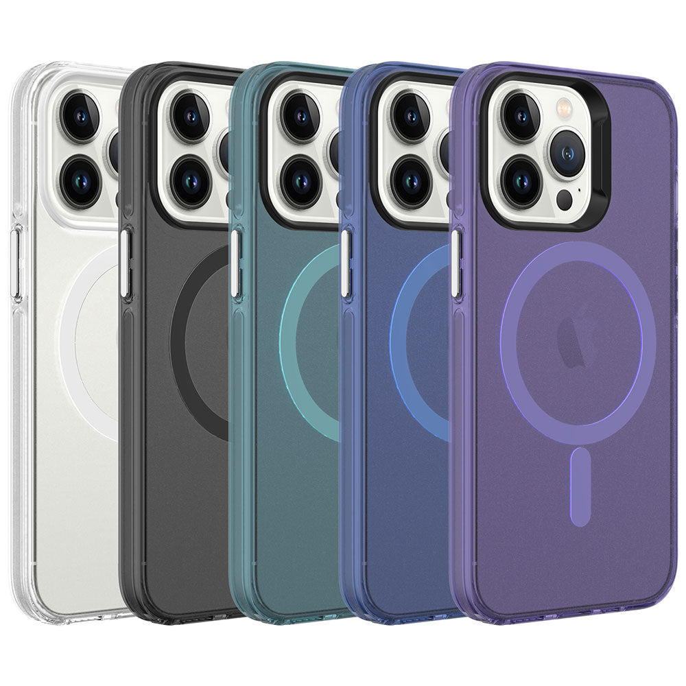 Apple iPhone 13 Pro Kılıf Zore M-safe Şarj Özellikli Buzlu Transparan C-Pro Sert Kapak Derin Mor