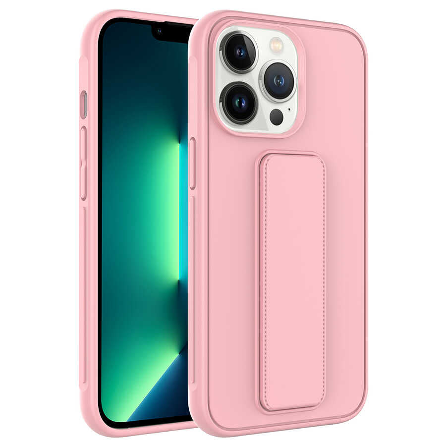 Apple iPhone 13 Pro Kılıf Zore Qstand Kapak Pembe