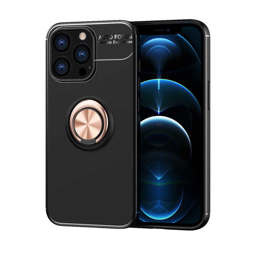 Apple iPhone 13 Pro Kılıf Zore Ravel Silikon Kapak Siyah-Rose Gold