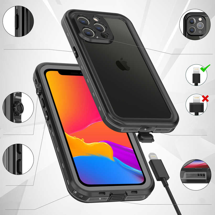 Apple iPhone 13 Pro Max Kılıf 1-1 Su Geçirmez Kılıf Siyah