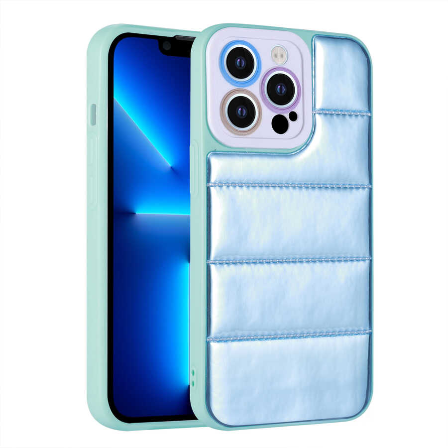 Apple iPhone 13 Pro Max Kılıf Kamera Korumalı Airbagli Renkli Zore Seksek Kapak Mavi