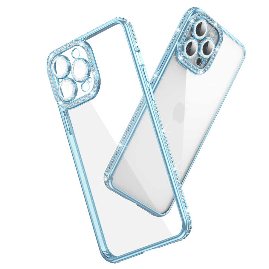 Apple iPhone 13 Pro Max Kılıf Kamera Korumalı Taşlı Zore Mina Kapak Rose Gold