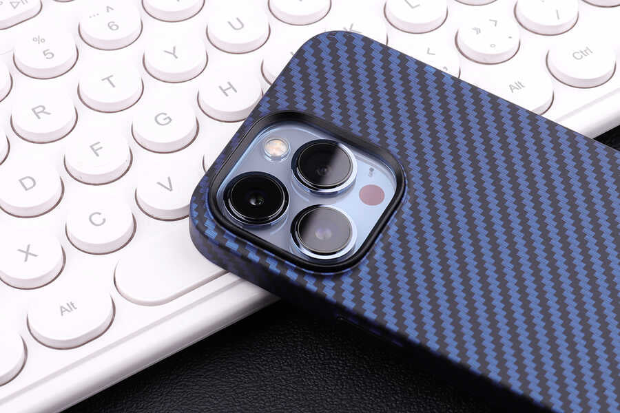 Apple iPhone 13 Pro Max Kılıf Karbon Fiber Tasarımlı Zore Karbono Kapak Lacivert