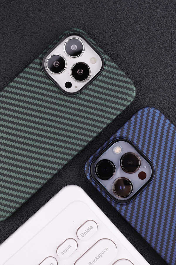 Apple iPhone 13 Pro Max Kılıf Karbon Fiber Tasarımlı Zore Karbono Kapak Lacivert