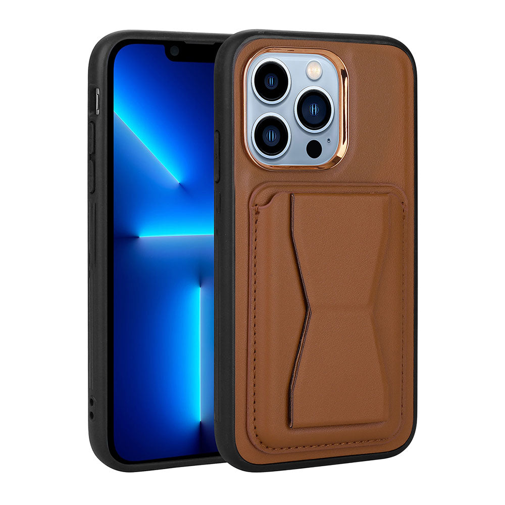 Apple iPhone 13 Pro Max Kılıf Kartlıklı Standlı Pu Deri Zore Memo Kapak Kahverengi