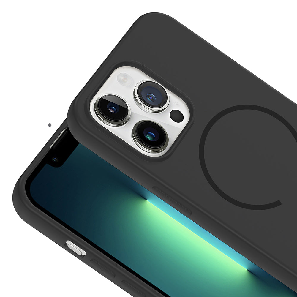 Apple iPhone 13 Pro Max Kılıf M-safe Şarj Özellikli Zore Meta Kapak Siyah