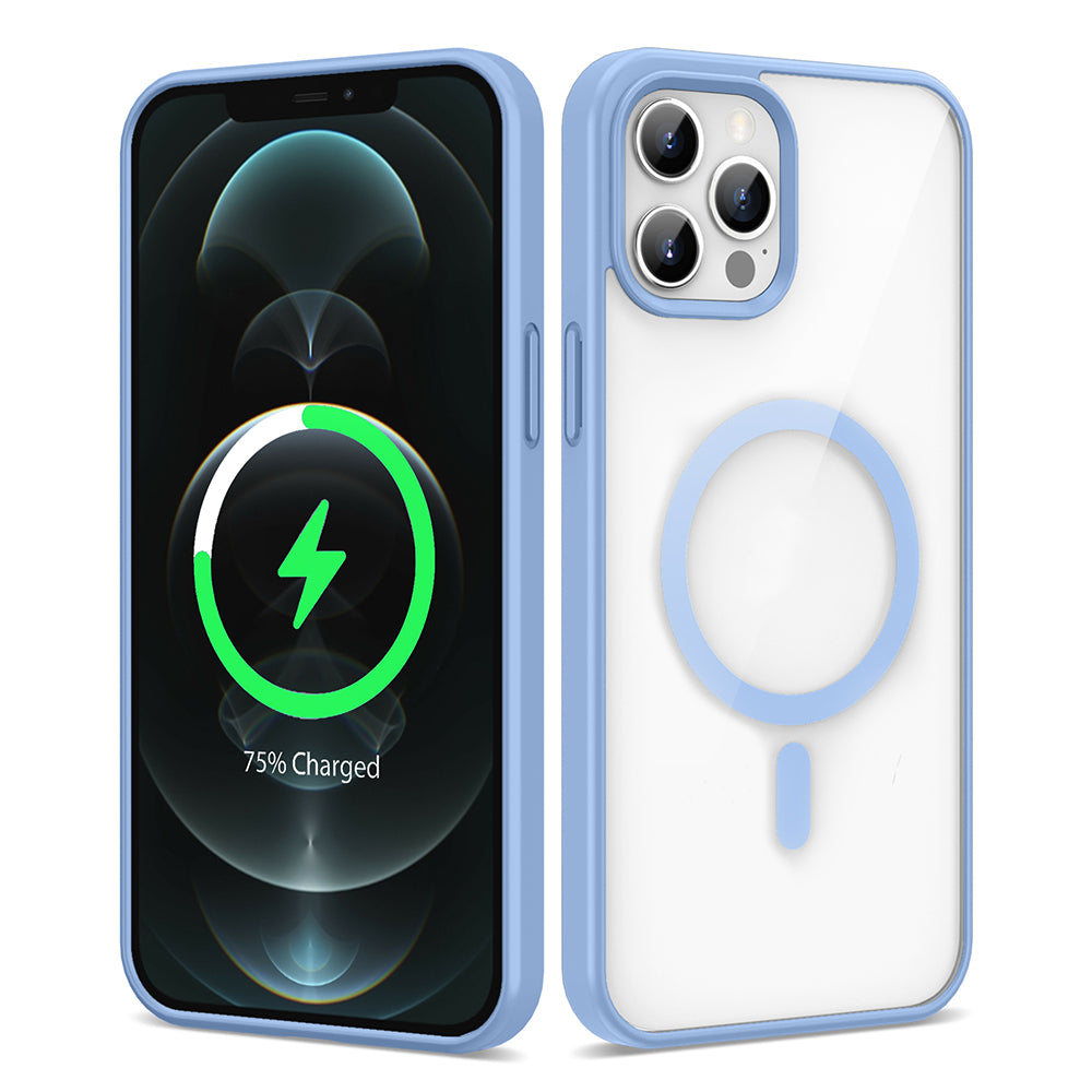 Apple iPhone 13 Pro Max Kılıf M-safe Wireless Şarj Özellikli Silikon Zore Ege Kapak Açık Mavi