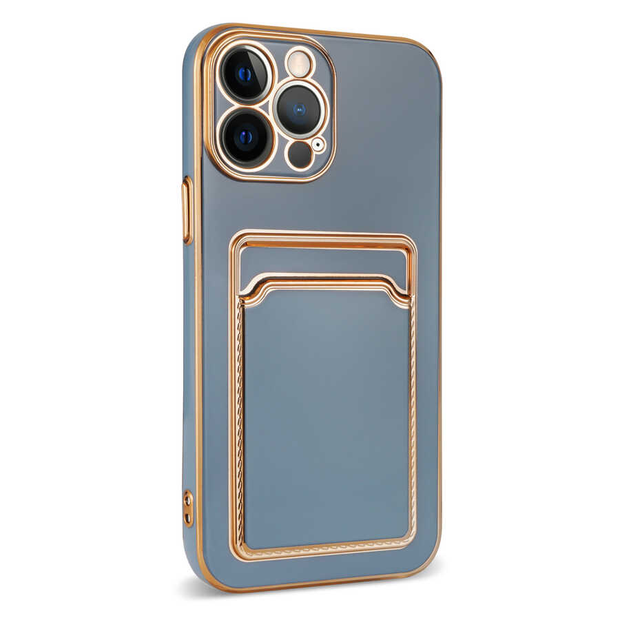 Apple iPhone 13 Pro Max Kılıf Zore Bark Kartlıklı Kapak Rose Gold