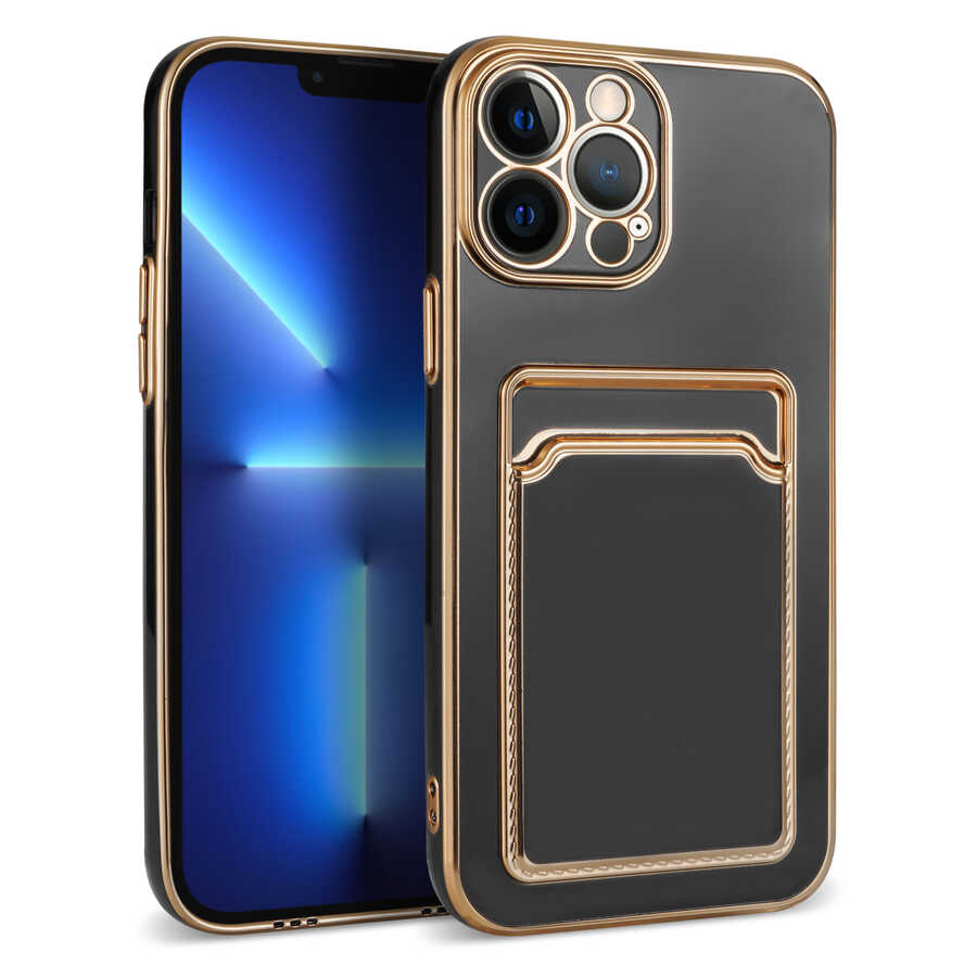 Apple iPhone 13 Pro Max Kılıf Zore Bark Kartlıklı Kapak Siyah