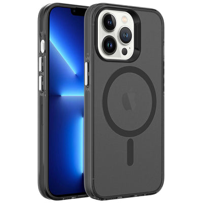 Apple iPhone 13 Pro Max Kılıf Zore M-safe Şarj Özellikli Buzlu Transparan C-Pro Sert Kapak Derin Mor